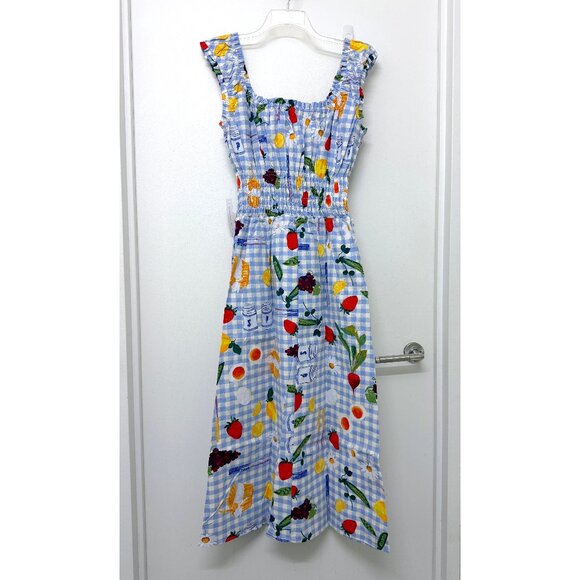 NWT Lisa Says Gah Annie Picnic Alfresco Print Maxi Dress Blue Gingham Food 2XL - Picture 8 of 11